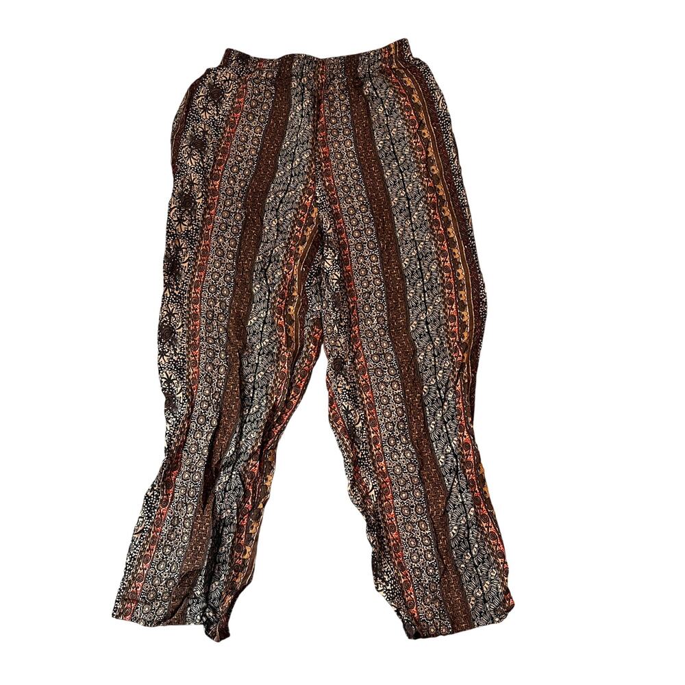 vintage boho tapestry pants kantha style medium straight leg women's gypsy